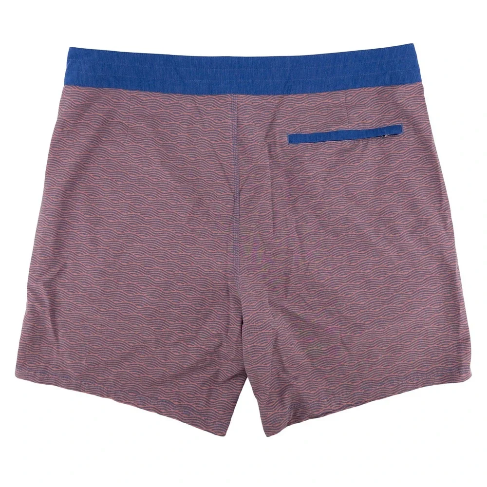 Fair Harbor Mens 38 Board Shorts Red Blue Wave Pattern Stretch Swim Trunk Summer